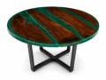 Round Green Epoxy Resin Coffee Table – Live Edge Solid Wood Center Table - Image 3