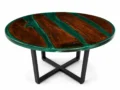 Round Green Epoxy Resin Coffee Table – Live Edge Solid Wood Center Table - Image 6
