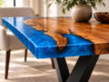 Wide Blue Epoxy Resin River Dining and Coffee Table | Live Edge Solid Wood Dining Table - Image 3