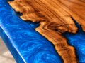 Wide Blue Epoxy Resin River Dining and Coffee Table | Live Edge Solid Wood Dining Table - Image 4
