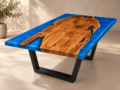Solid Wood Live Edge Epoxy Resin Coffee and Dining Table