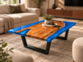 Wide Blue Epoxy Resin River Dining and Coffee Table | Live Edge Solid Wood Dining Table - Image 5