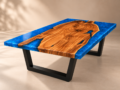 Wide Blue Epoxy Resin River Dining and Coffee Table | Live Edge Solid Wood Dining Table - Image 6
