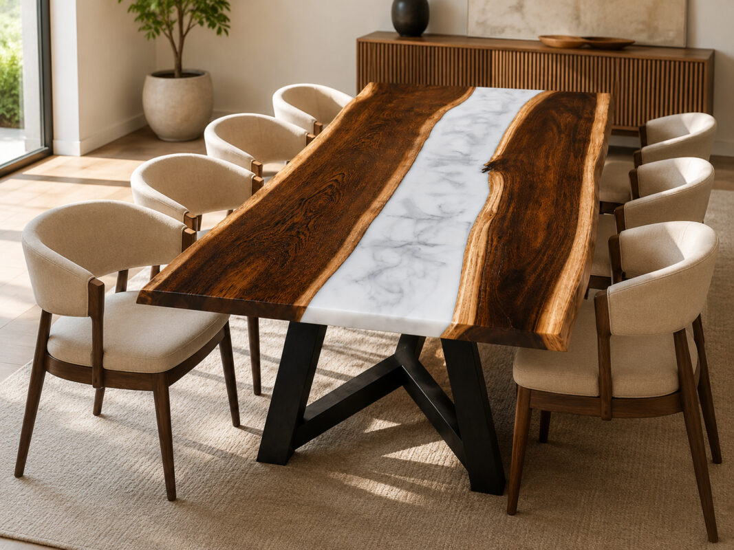 White Marble Effect Resin Table