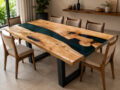 Dark Green Epoxy Resin Coffee Table with Live Edge Wood – Modern Center Table | Custom Made Table - Image 2