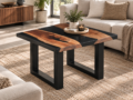 Jet Black Epoxy Resin Coffee Table with Live Edge Wood – Modern Center Table | Custom Made Table - Image 8