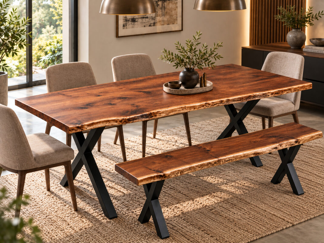 Solid Wood Dining Table With Bench