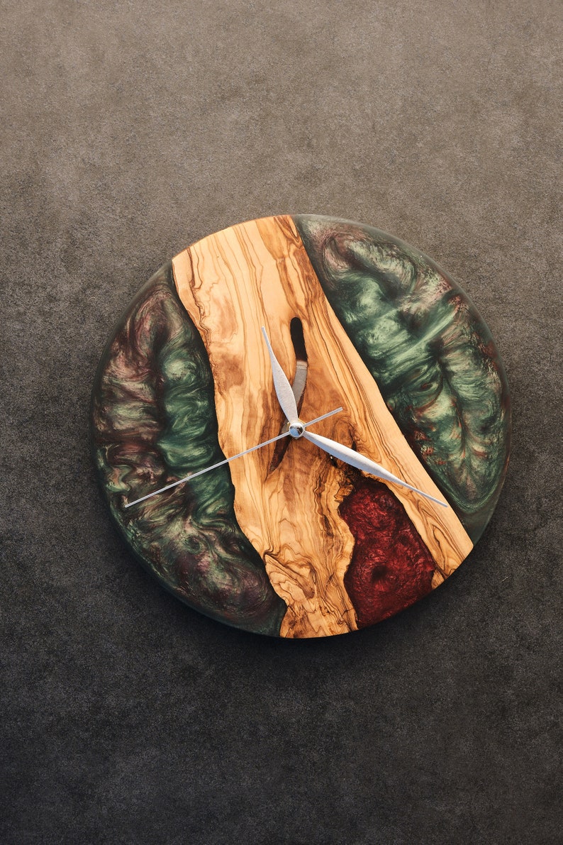 il_794xN.3260576033_spj2 Multi Color Resin Custom Wall Clock, Luxury Wall Décor, Live Edge Wooden Clock, Unique Home Décor, Perfect Gift - Image 1